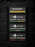 Unieke 3D PVC politiepatches bundel: Den Haag, Amsterdam, Rotterdam en wijkagent, klittenband, waterbestendig en slijtvast.