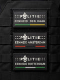 Unieke 3D PVC politiepatches bundel (Haagse, Amsterdamse, Rotterdamse vlagkleuren), 10x5 cm, klittenband, waterbestendig