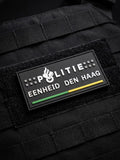 3D PVC patch Politie Den Haag met Haagse vlagkleuren, klittenband, waterbestendig en slijtvast.