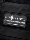 3D PVC patch Politie Rotterdam met vlagkleuren, klittenband, waterbestendig en slijtvast.